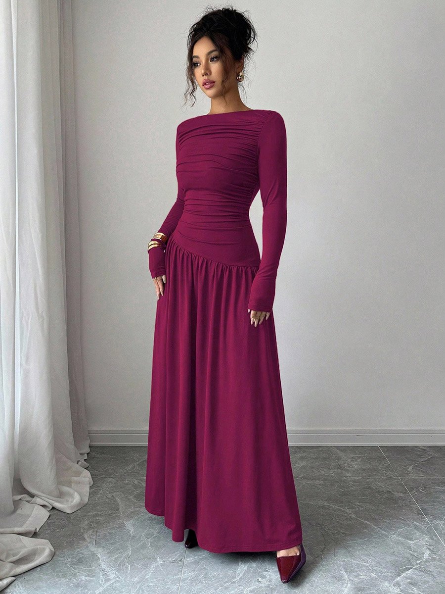 Magenta Ruched A-Line Maxi Dress