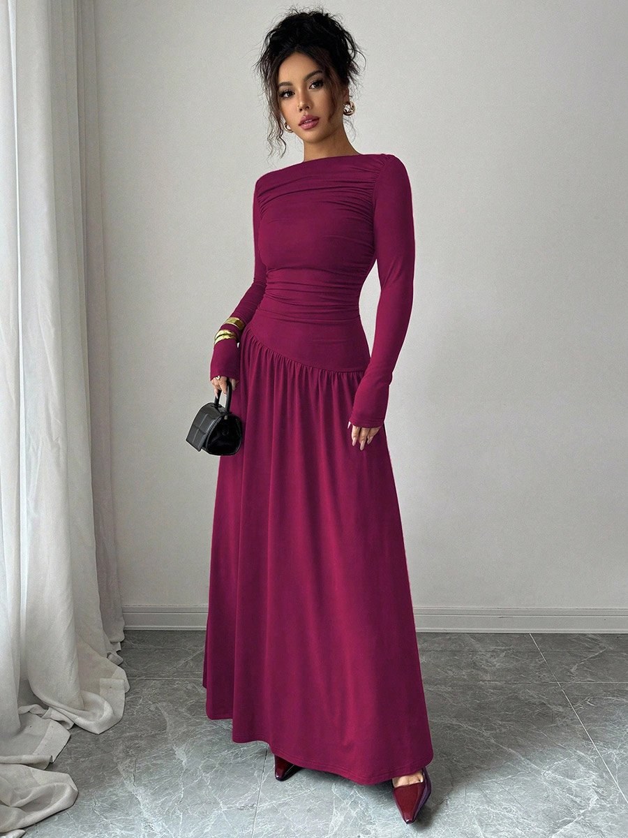 Magenta Ruched A-Line Maxi Dress