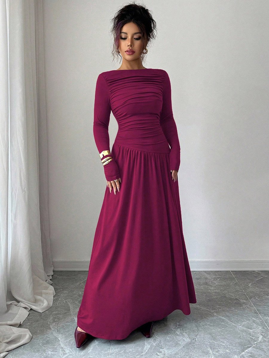 Magenta Ruched A-Line Maxi Dress