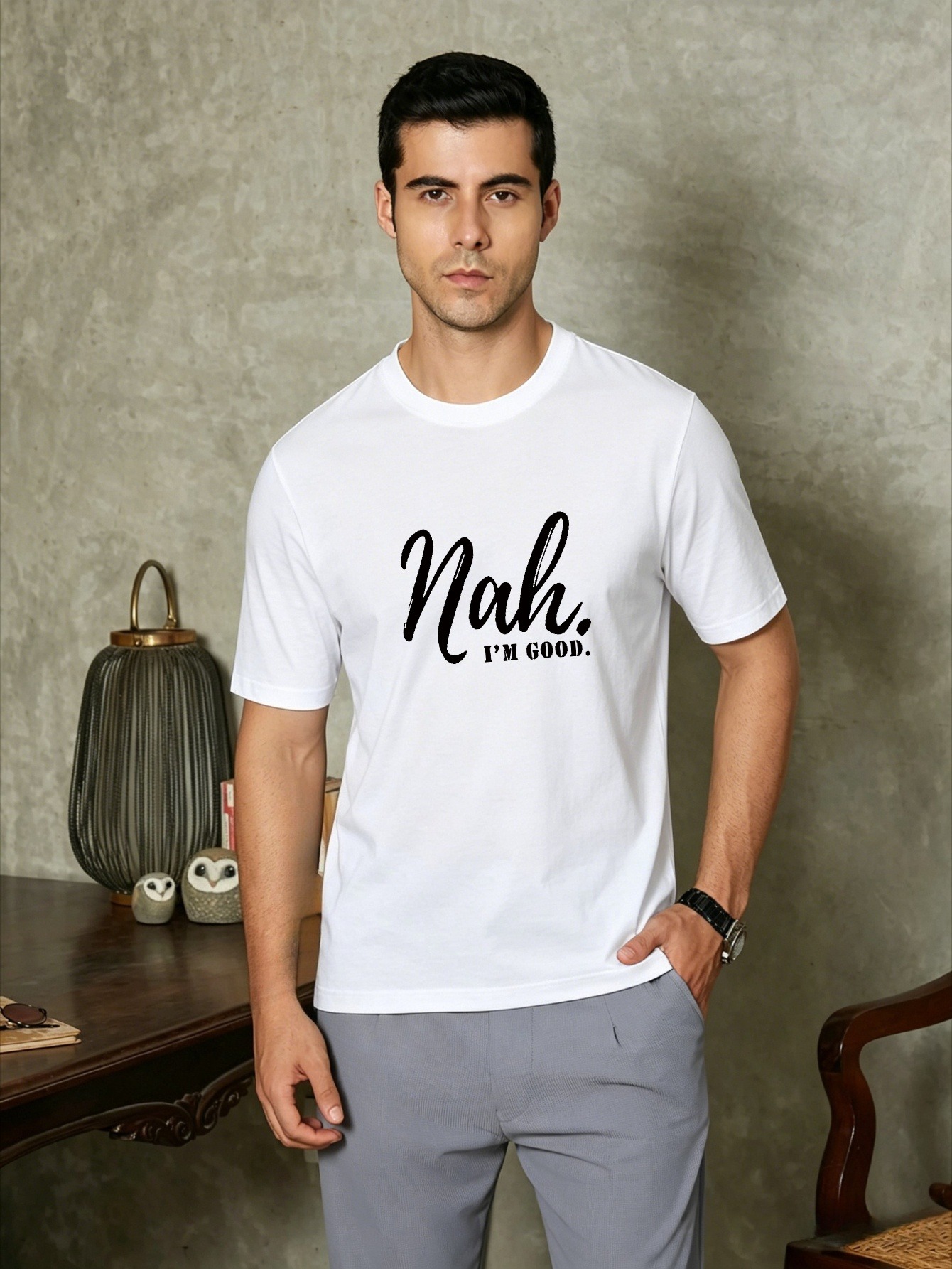 Men White Graphic Print Short Sleeve T-Shirt
