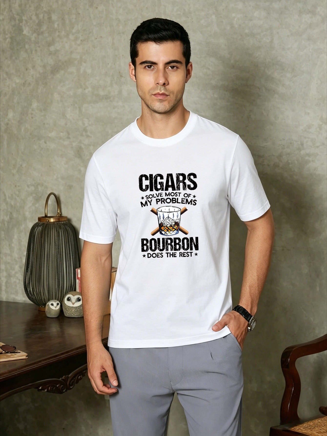 Men White Graphic Print Short Sleeve T-Shirt