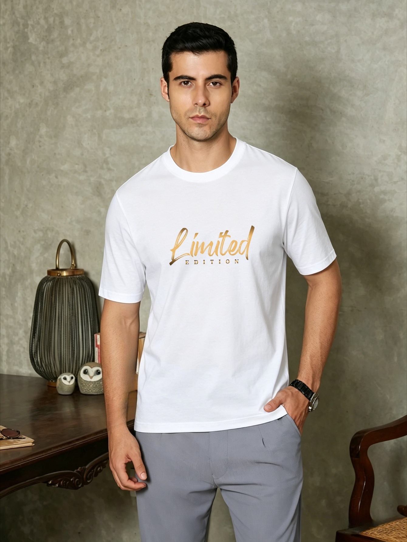 Men White Graphic Print Short Sleeve T-Shirt