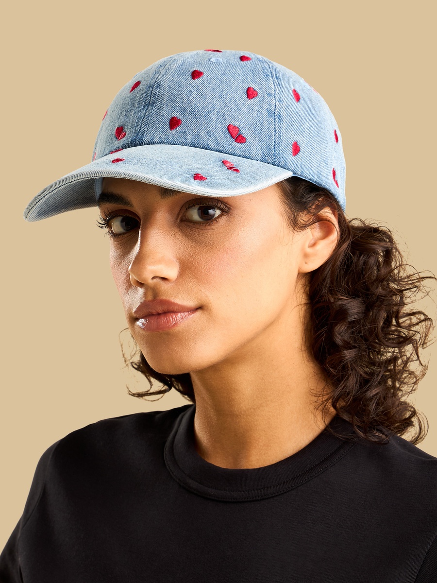 Heart Embroidered Cap with Buckled Strap Closure