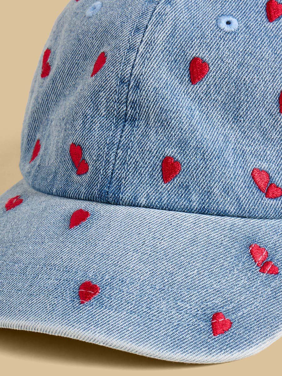 Heart Embroidered Cap with Buckled Strap Closure