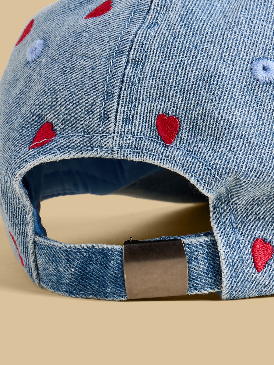 Heart Embroidered Cap with Buckled Strap Closure