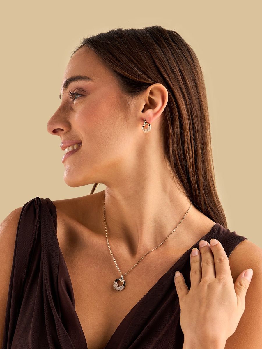 Cubic Zirconia Embellished Pendant Necklace and Earrings Set
