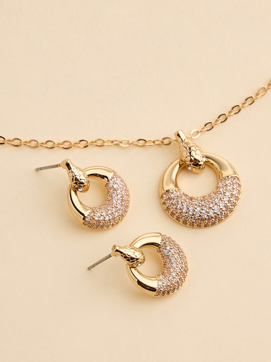 Cubic Zirconia Embellished Pendant Necklace and Earrings Set