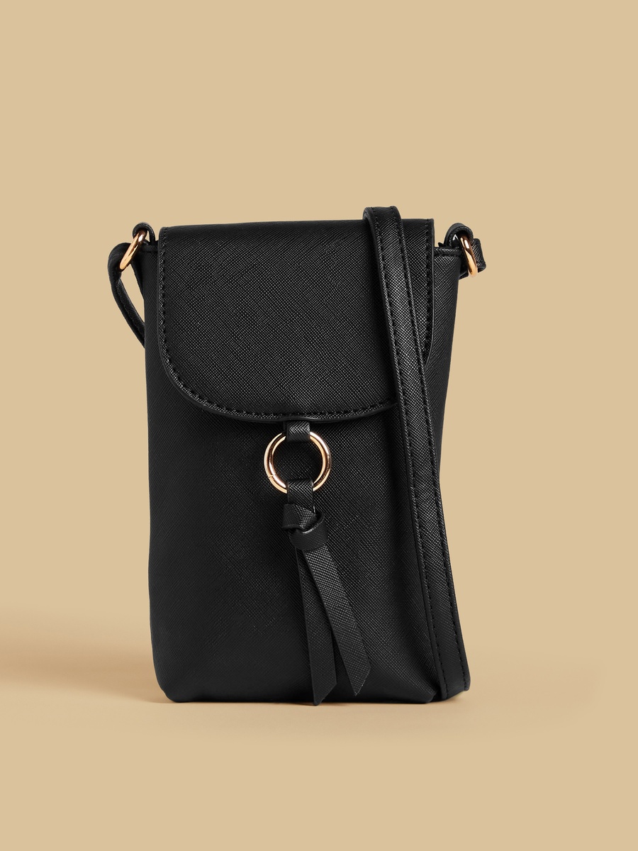 Textured Crossbody Bag with Flap