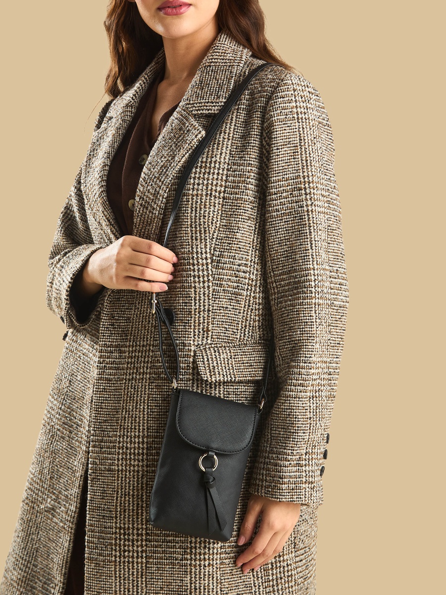 Textured Crossbody Bag with Flap