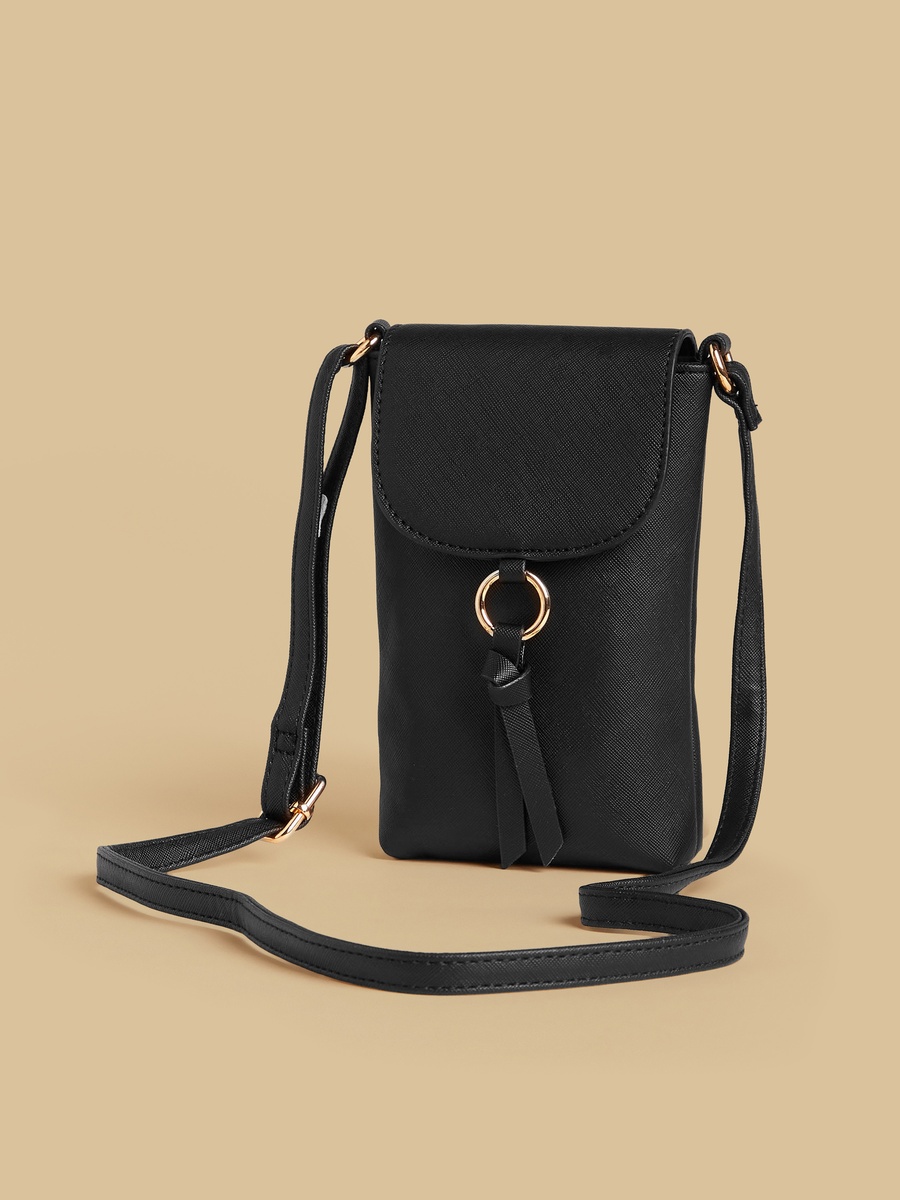 Textured Crossbody Bag with Flap