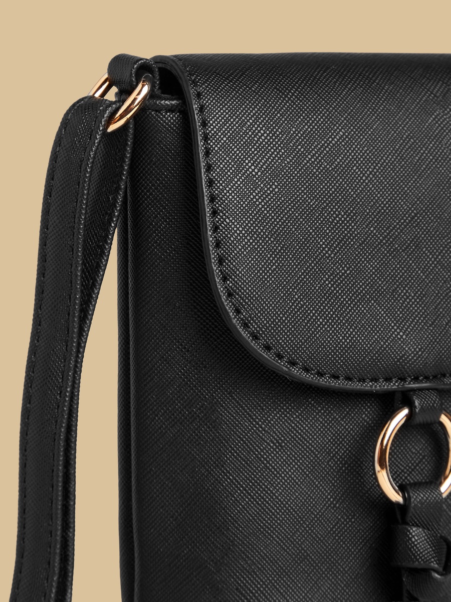 Textured Crossbody Bag with Flap