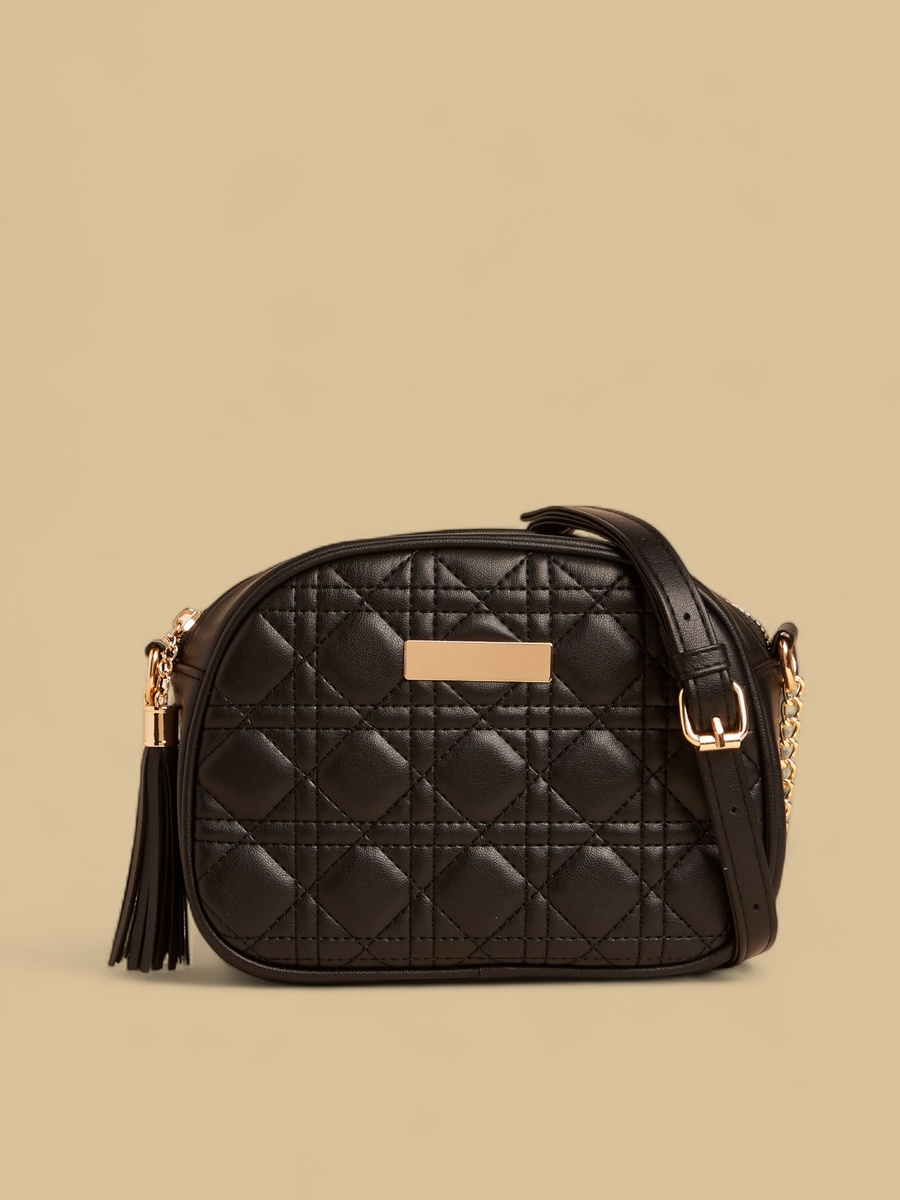 Quilted Crossbody Bag with Tassel Detail