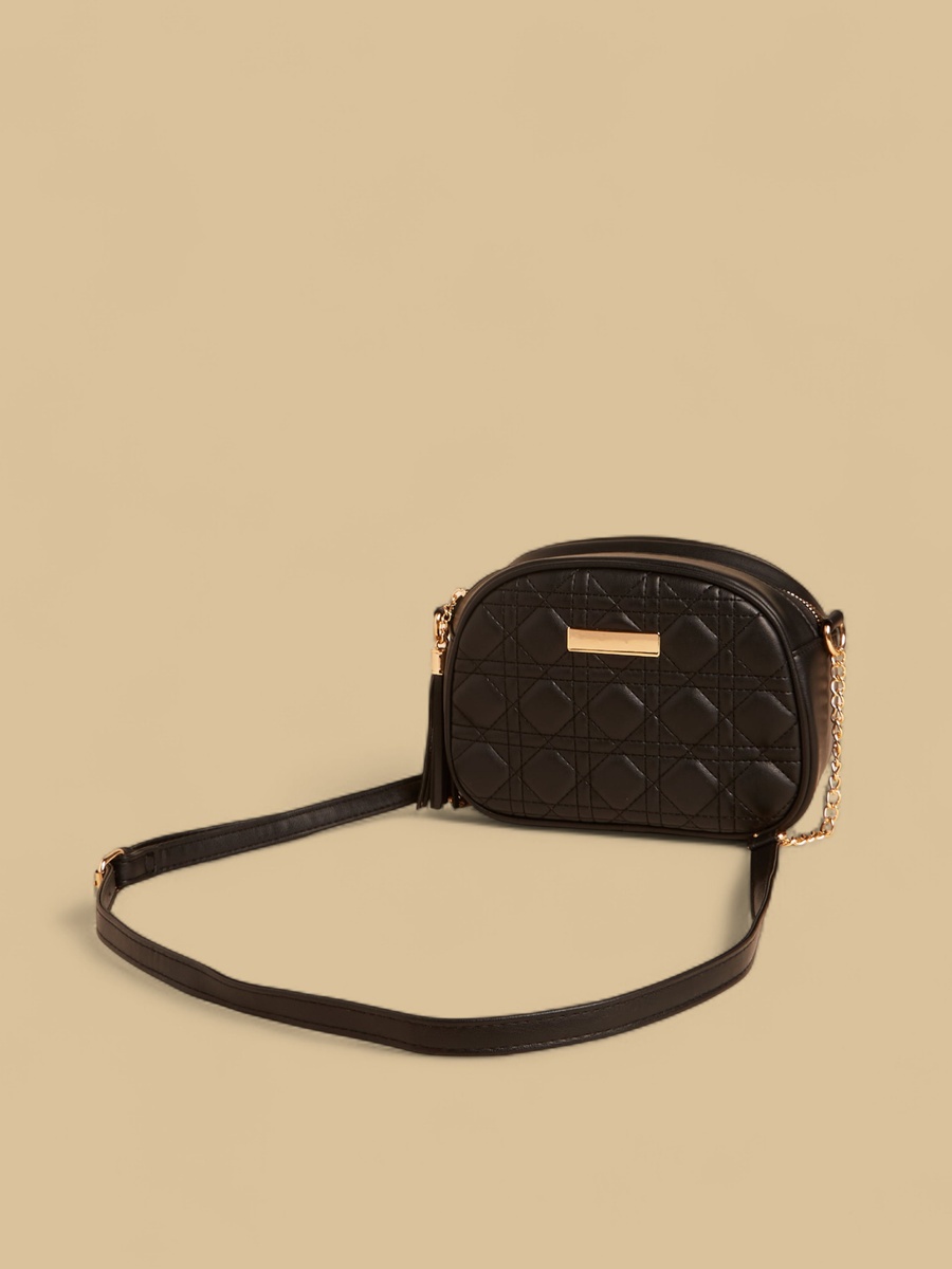Quilted Crossbody Bag with Tassel Detail