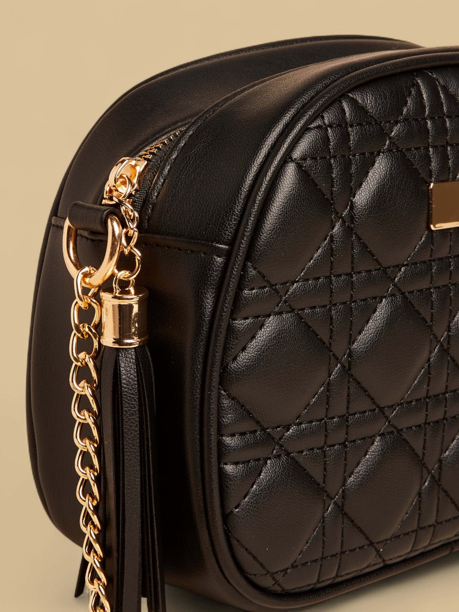 Quilted Crossbody Bag with Tassel Detail