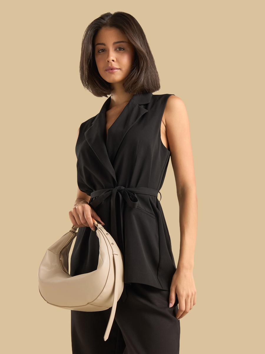 Textured Hobo Bag with Zip Closure