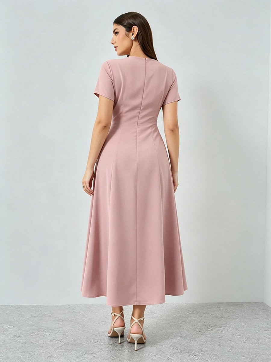 Pink Bow Detail A-Line Midi Dress