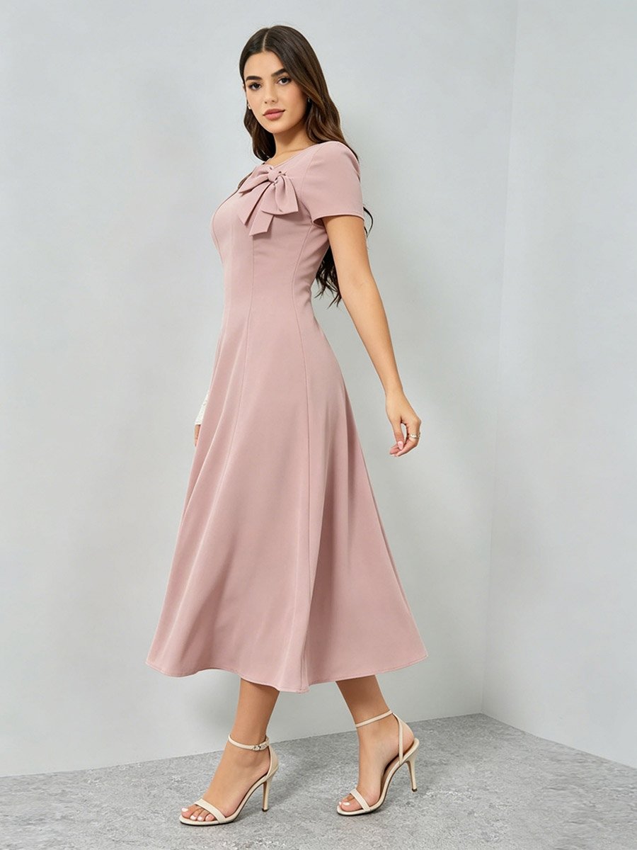 Pink Bow Detail A-Line Midi Dress