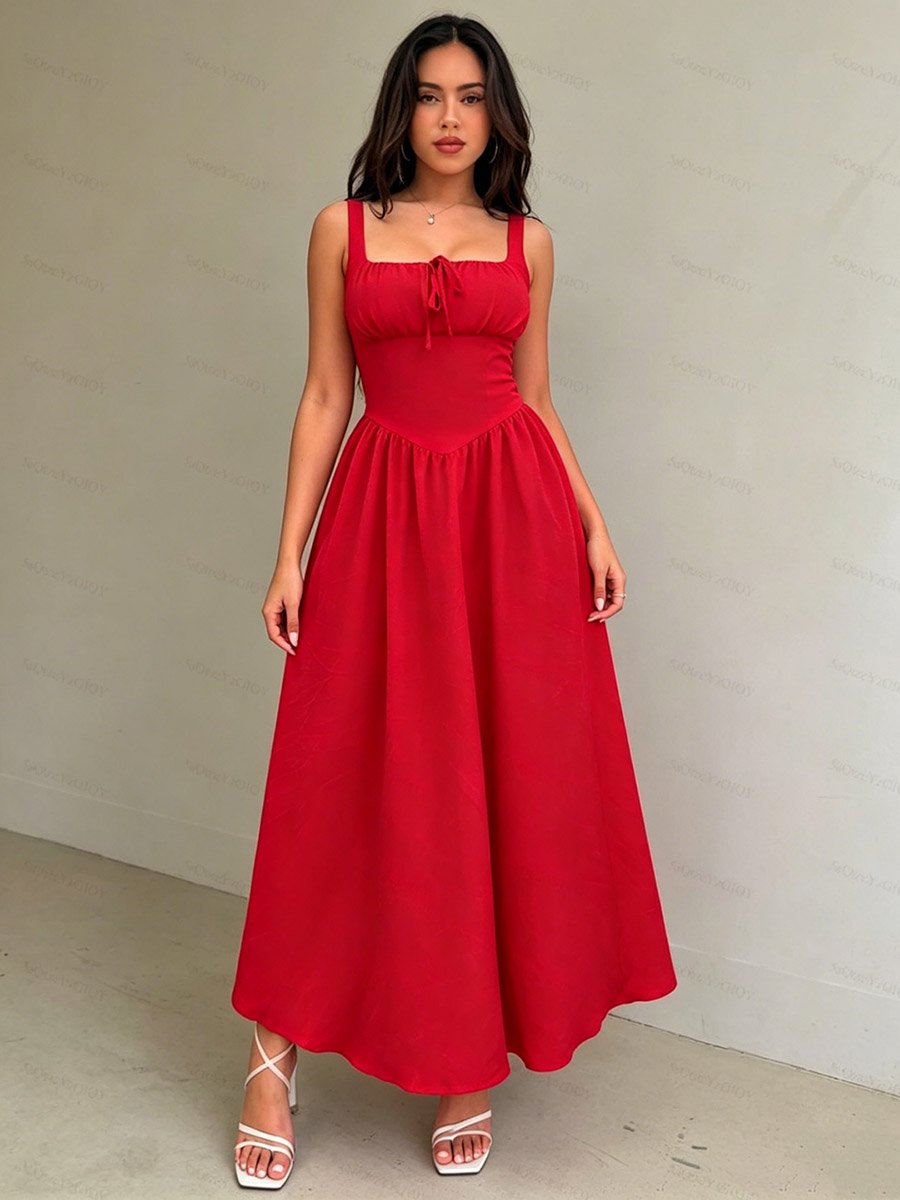 Red Tie Front A-Line Midi Dress