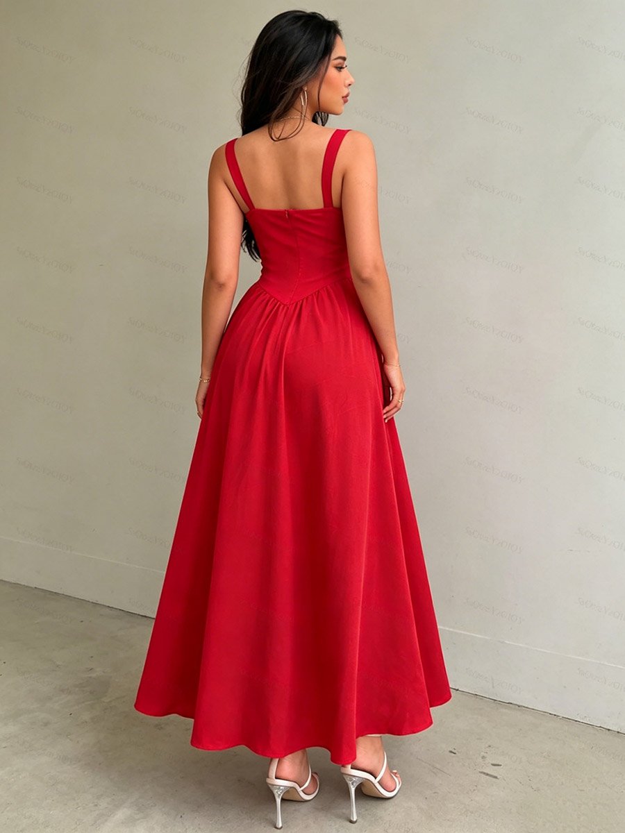 Red Tie Front A-Line Midi Dress