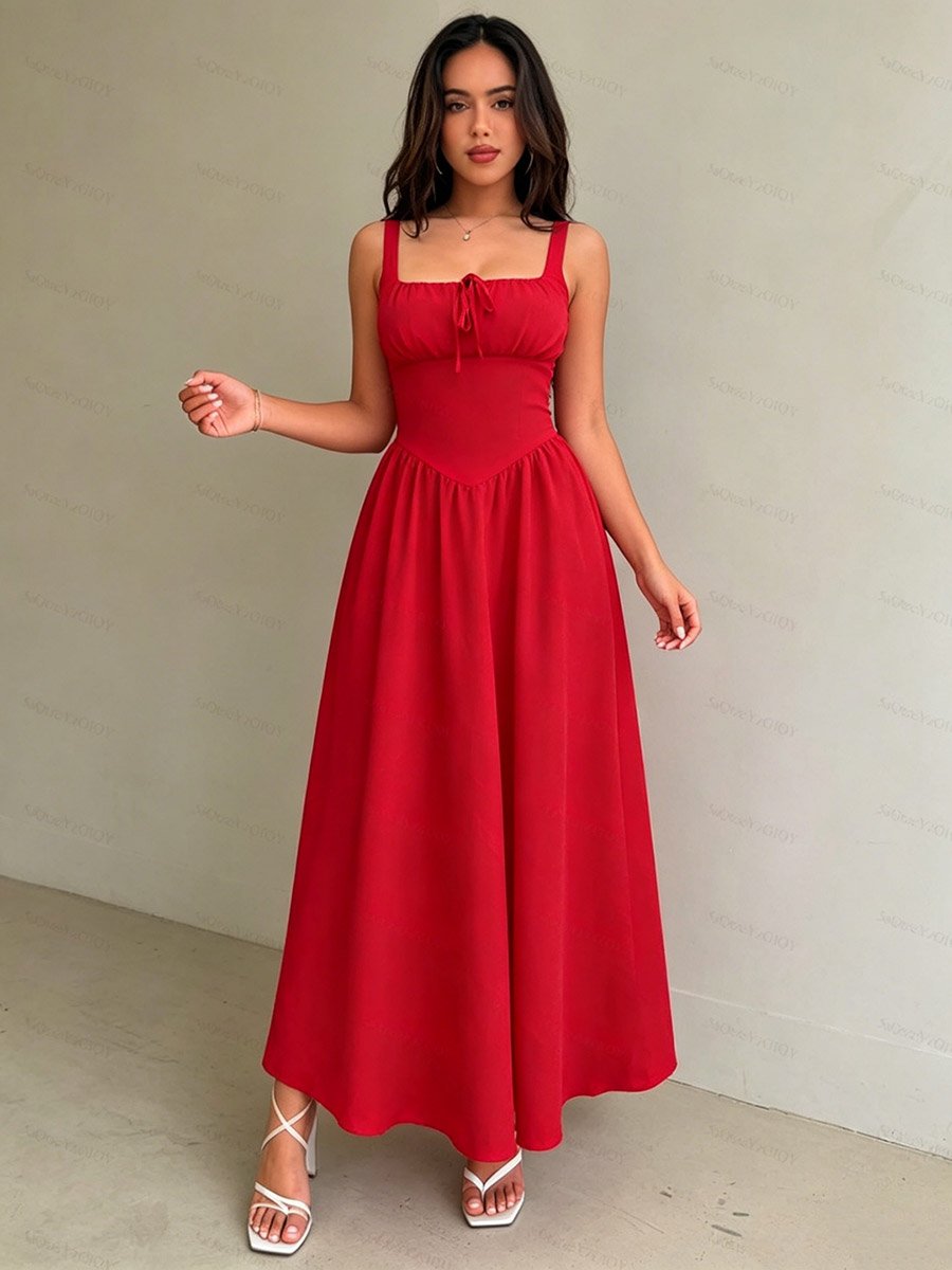 Red Tie Front A-Line Midi Dress