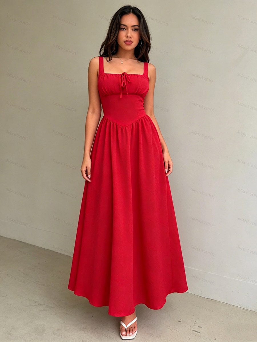 Red Tie Front A-Line Midi Dress