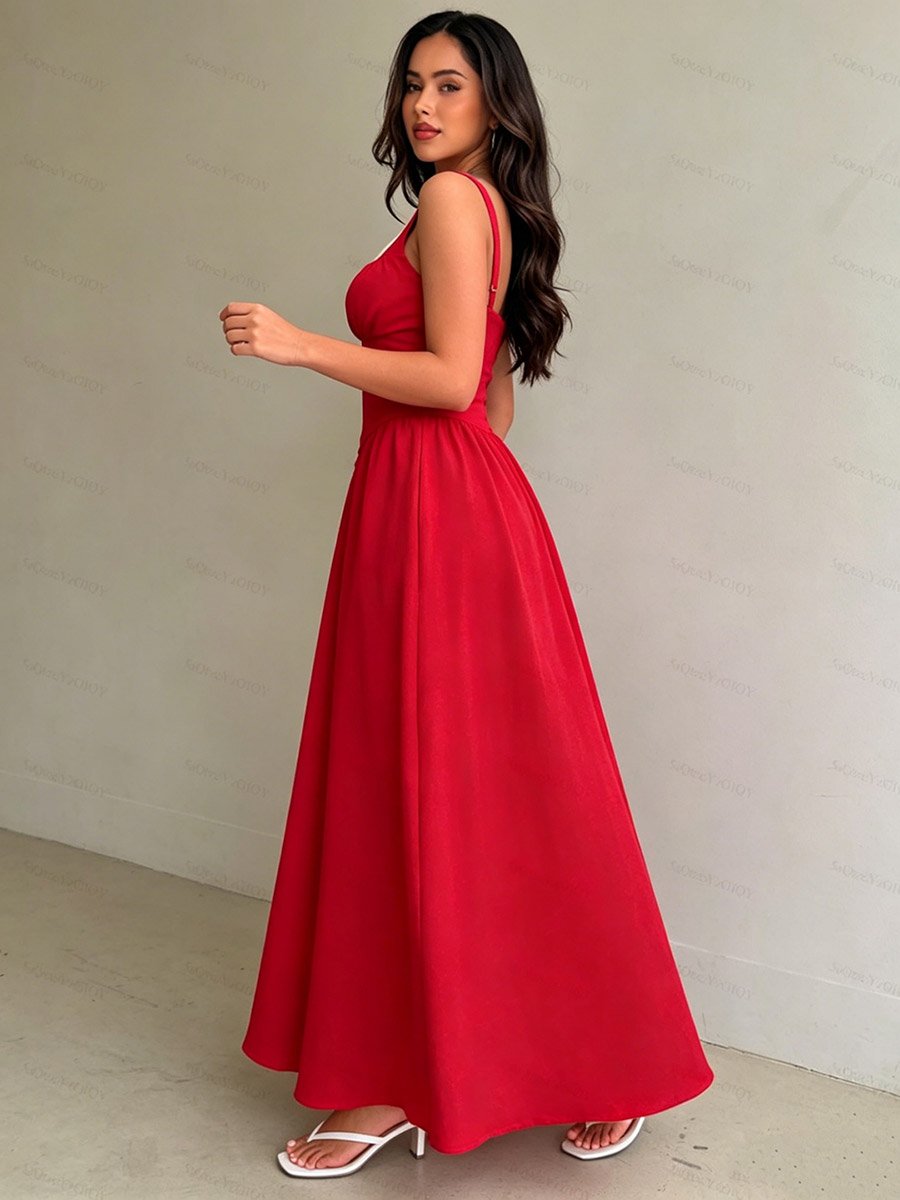 Red Tie Front A-Line Midi Dress