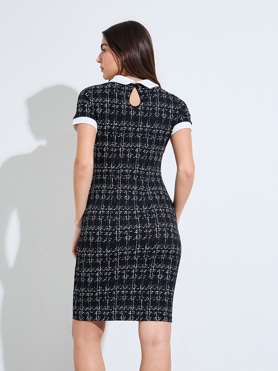 Black All Over Print Bodycon Knee-Length Dress For Women at Oman