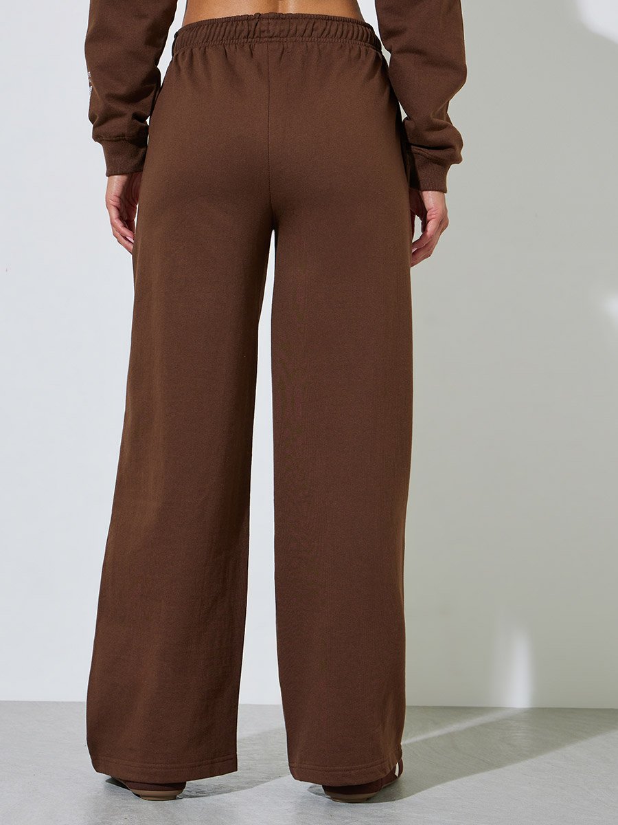 Brown Printed Wide Leg Mid Rise Joogers