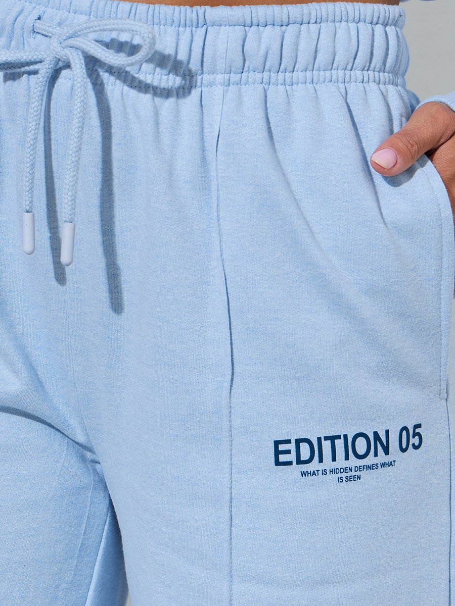 Light Blue Slogan Print Wide leg Joggers