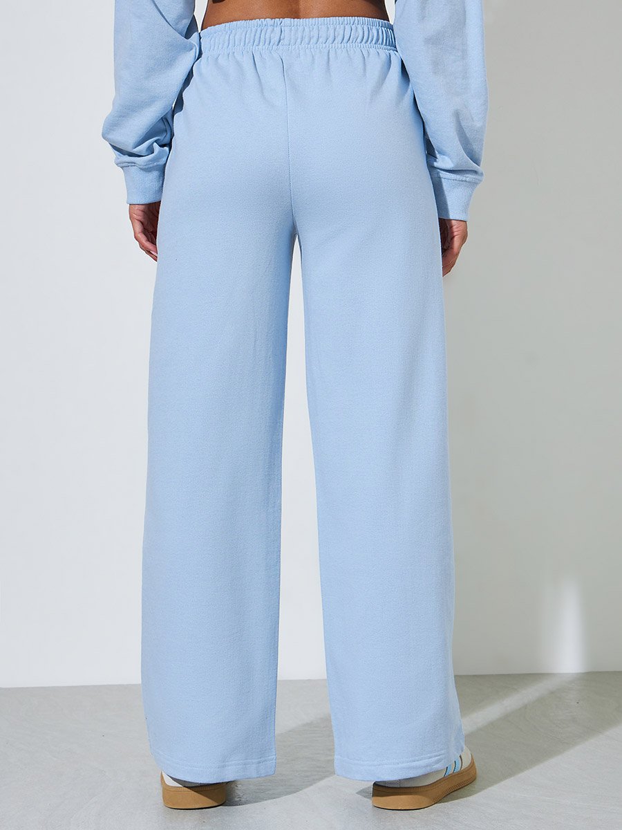 Light Blue Slogan Print Wide leg Joggers