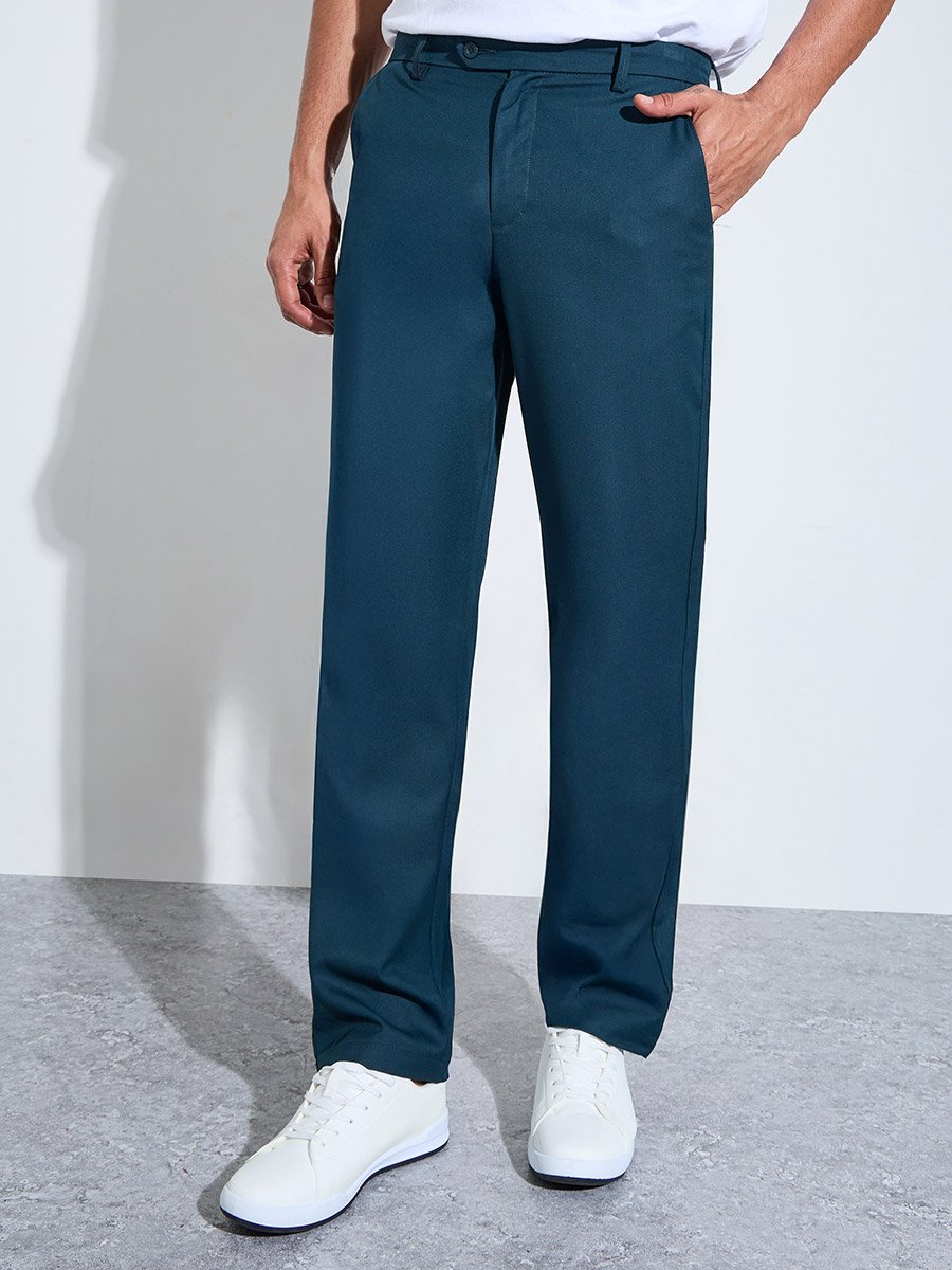 Men Regular Fit Teal Trousers
