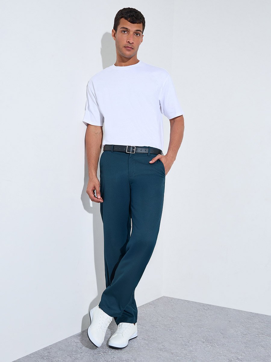 Men Regular Fit Teal Trousers