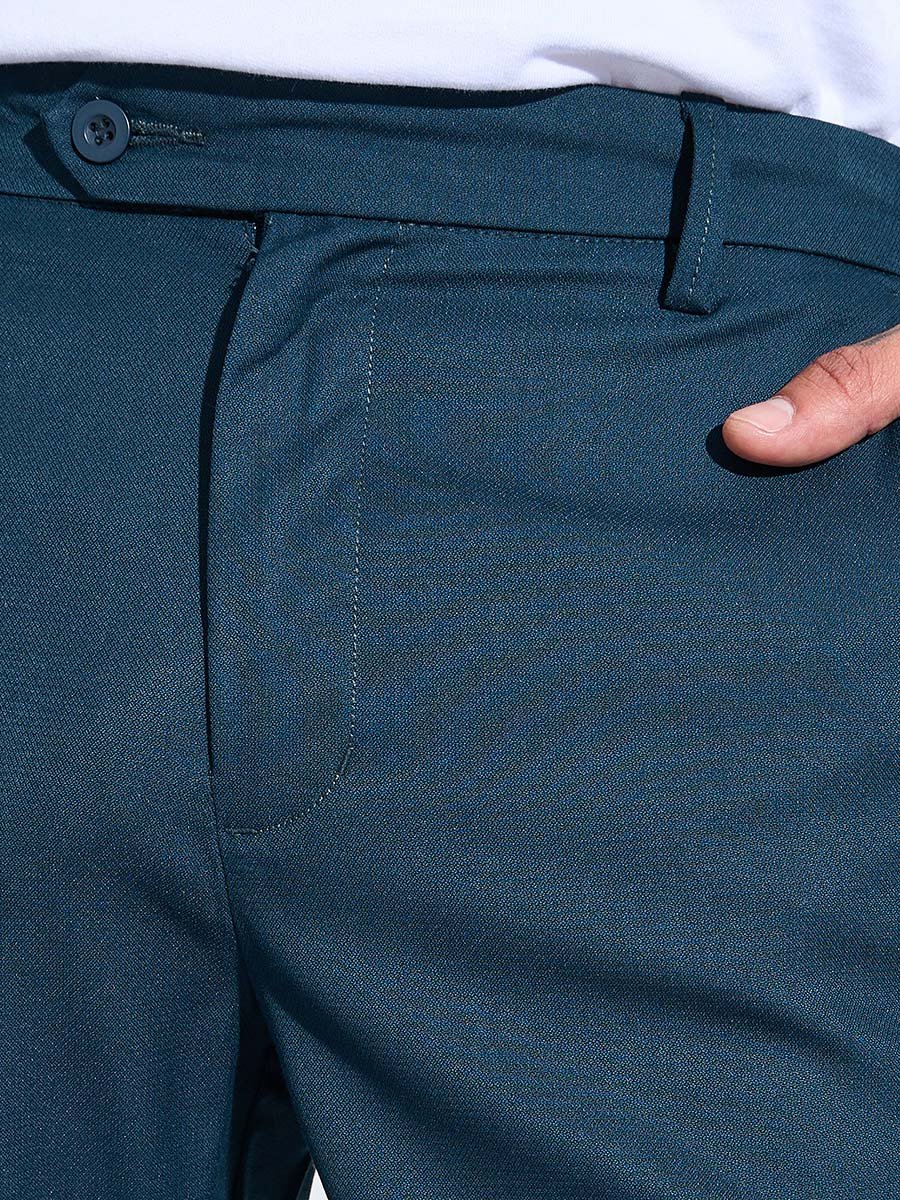 Men Regular Fit Teal Trousers
