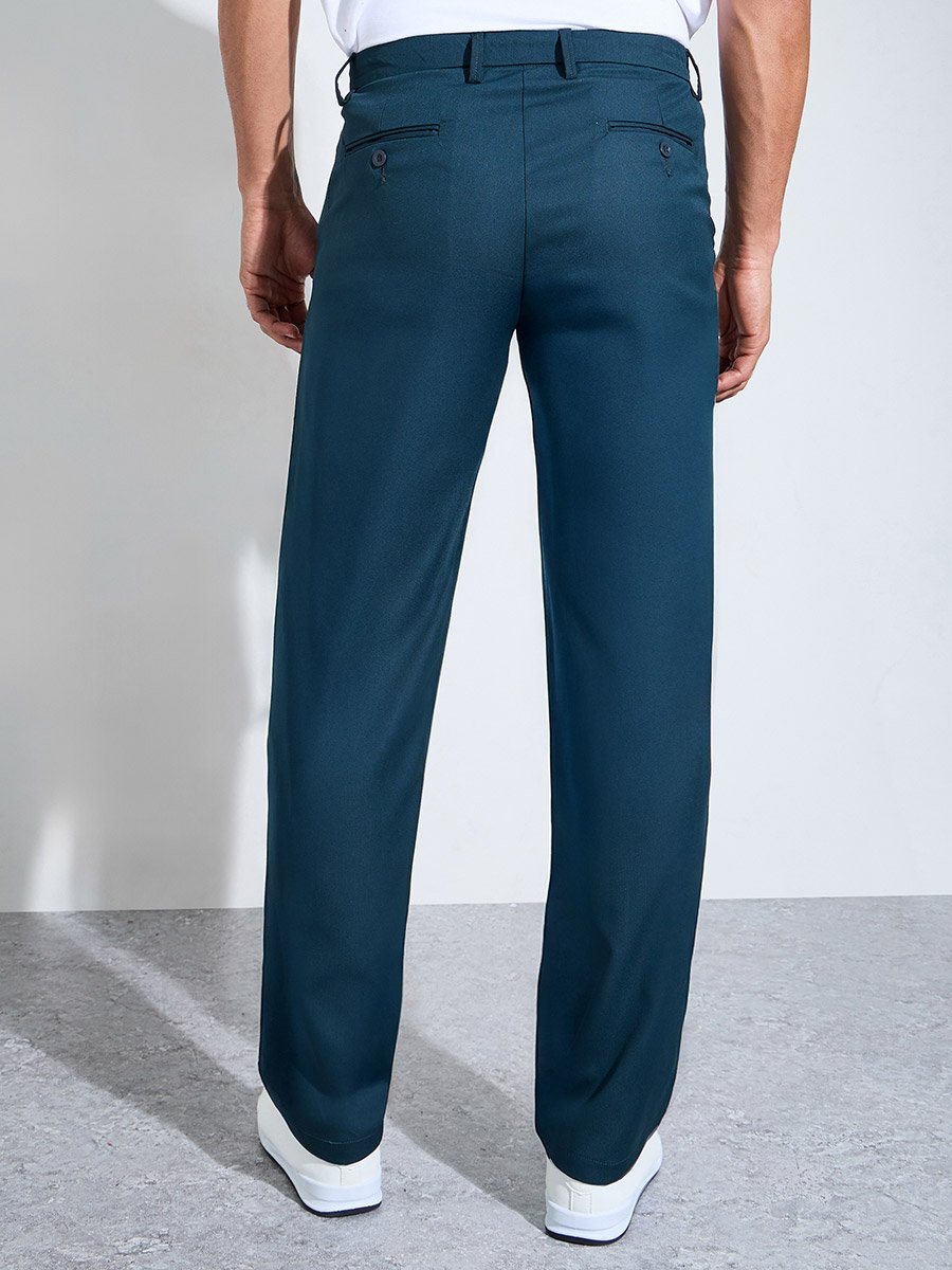 Men Regular Fit Teal Trousers