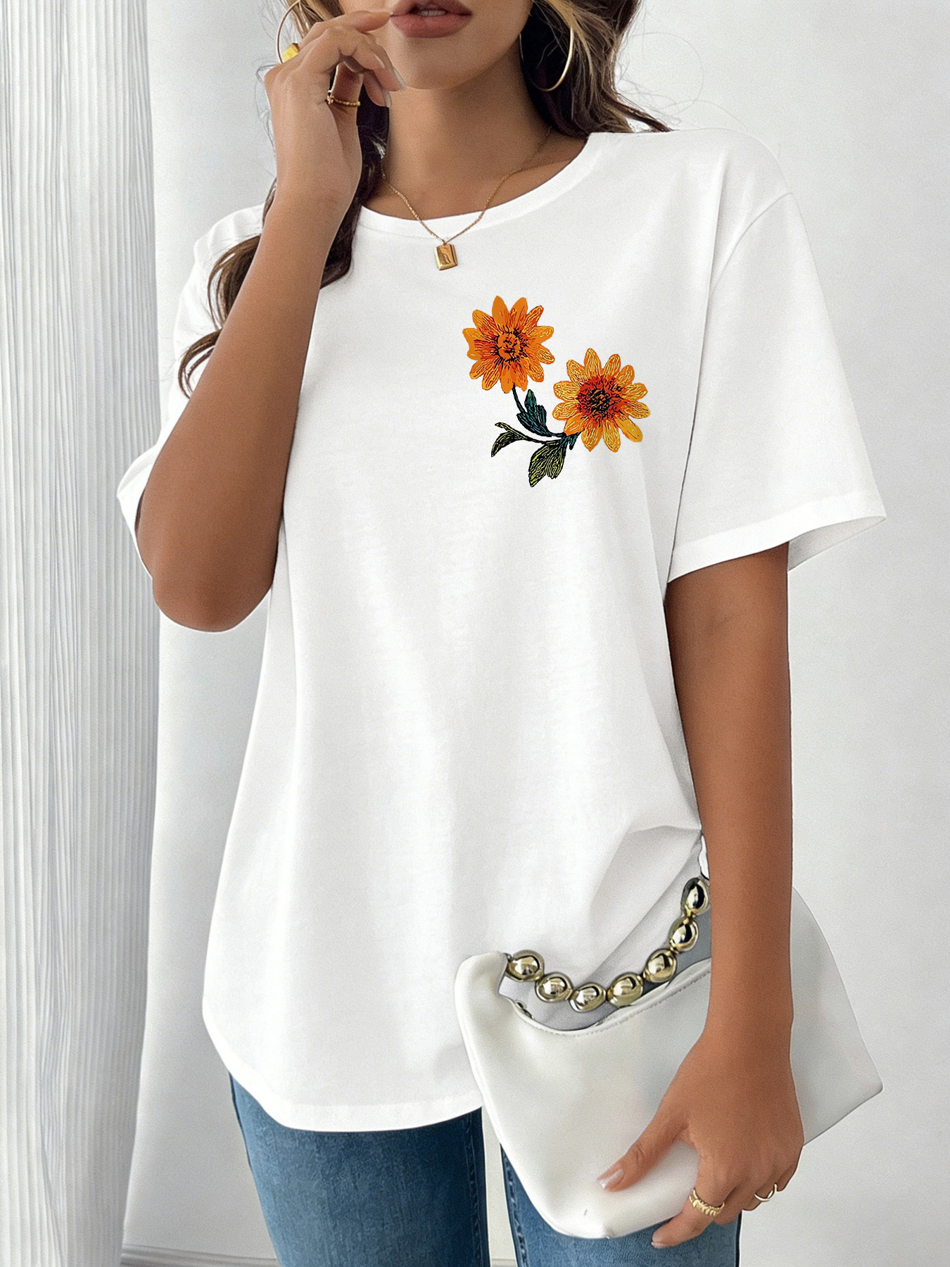 White Graphic Print Short Sleeve T-Shirt
