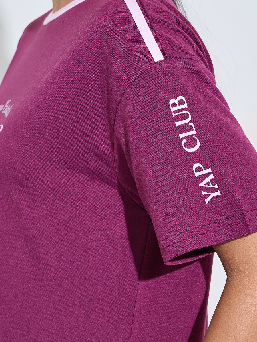 Burgundy Slogan Print Short Sleeves Sleep T-Shirt Dress
