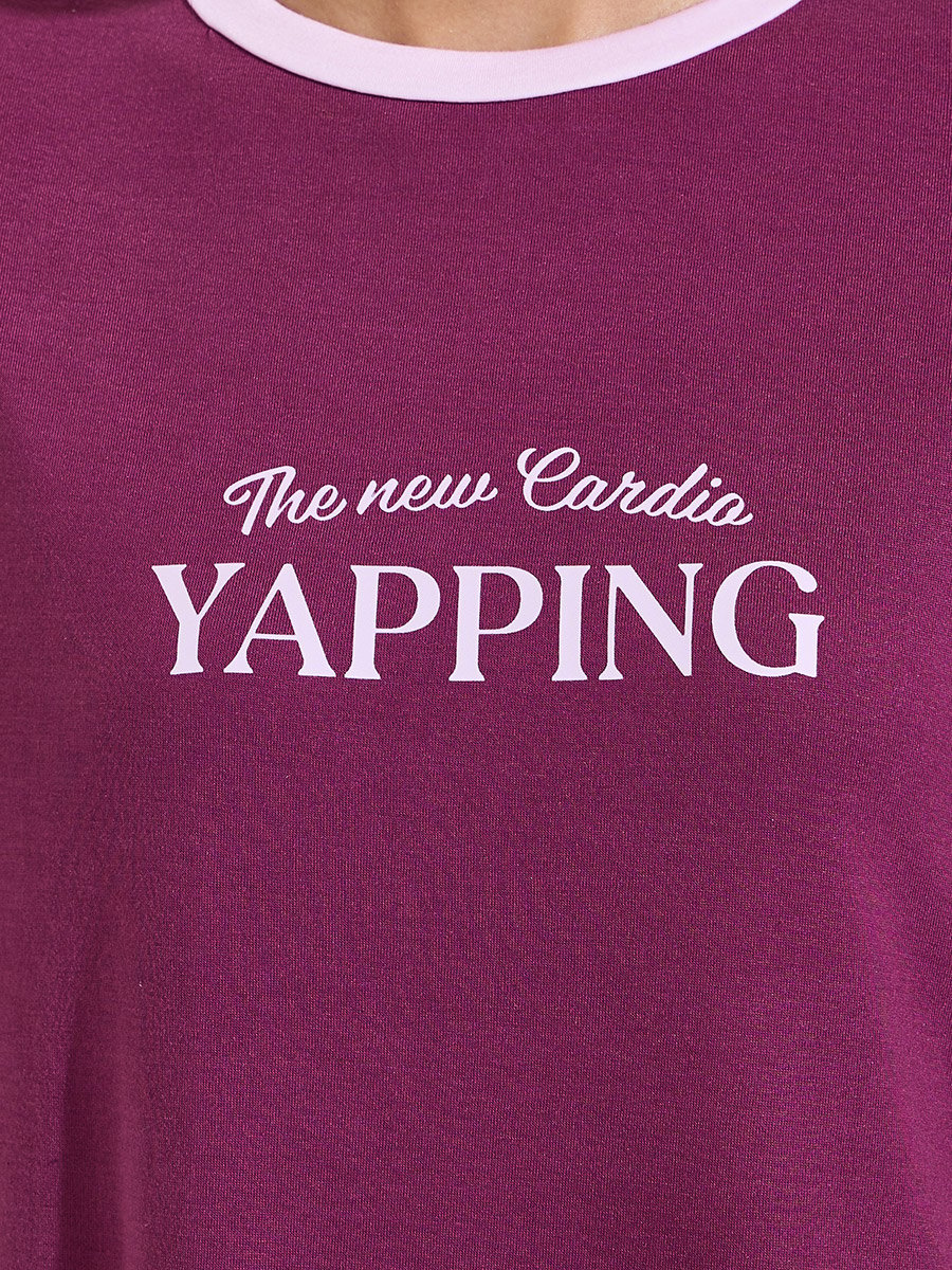 Burgundy Slogan Print Short Sleeves Sleep T-Shirt Dress