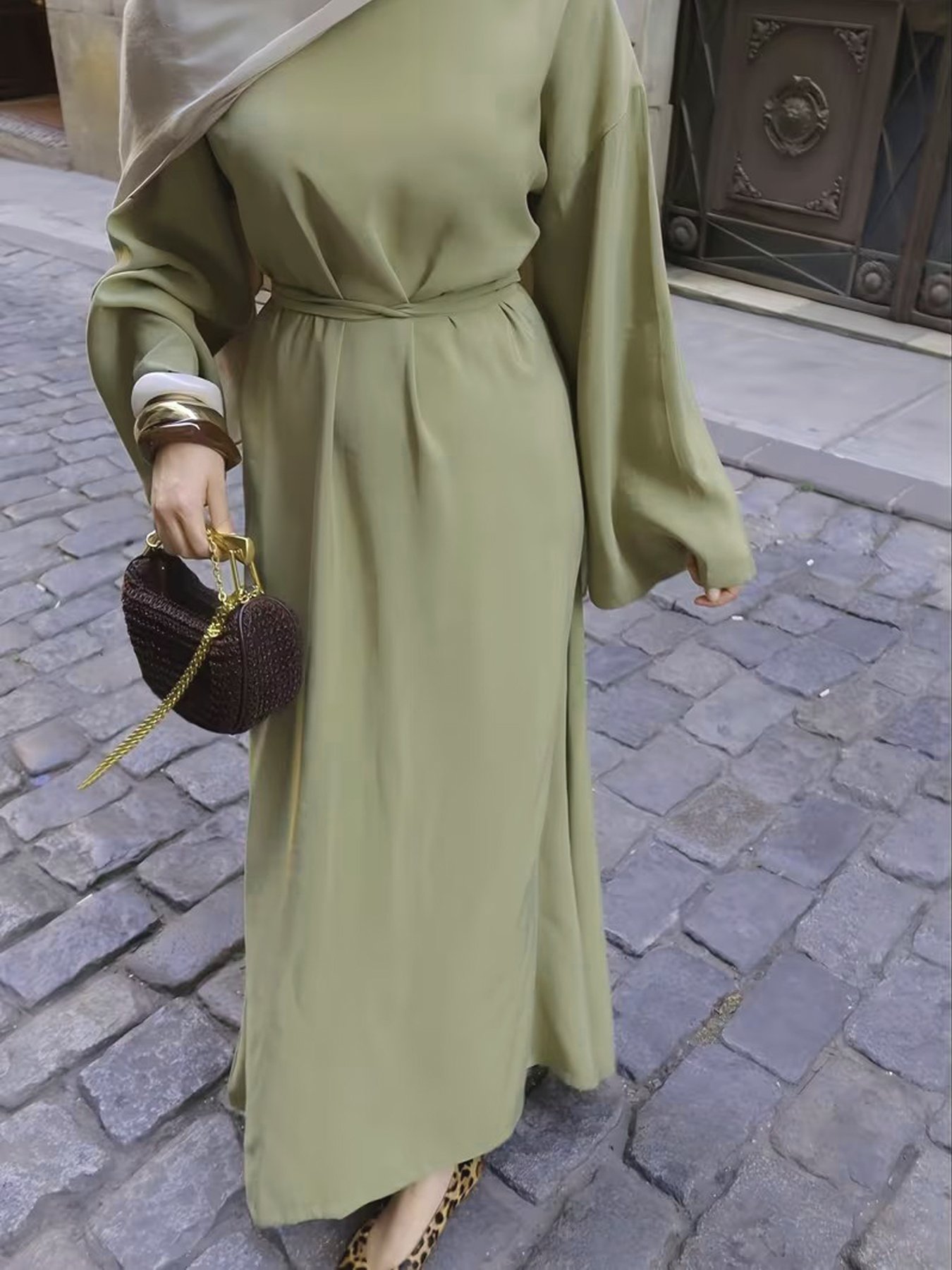 Green Long Sleeves Maxi Dress