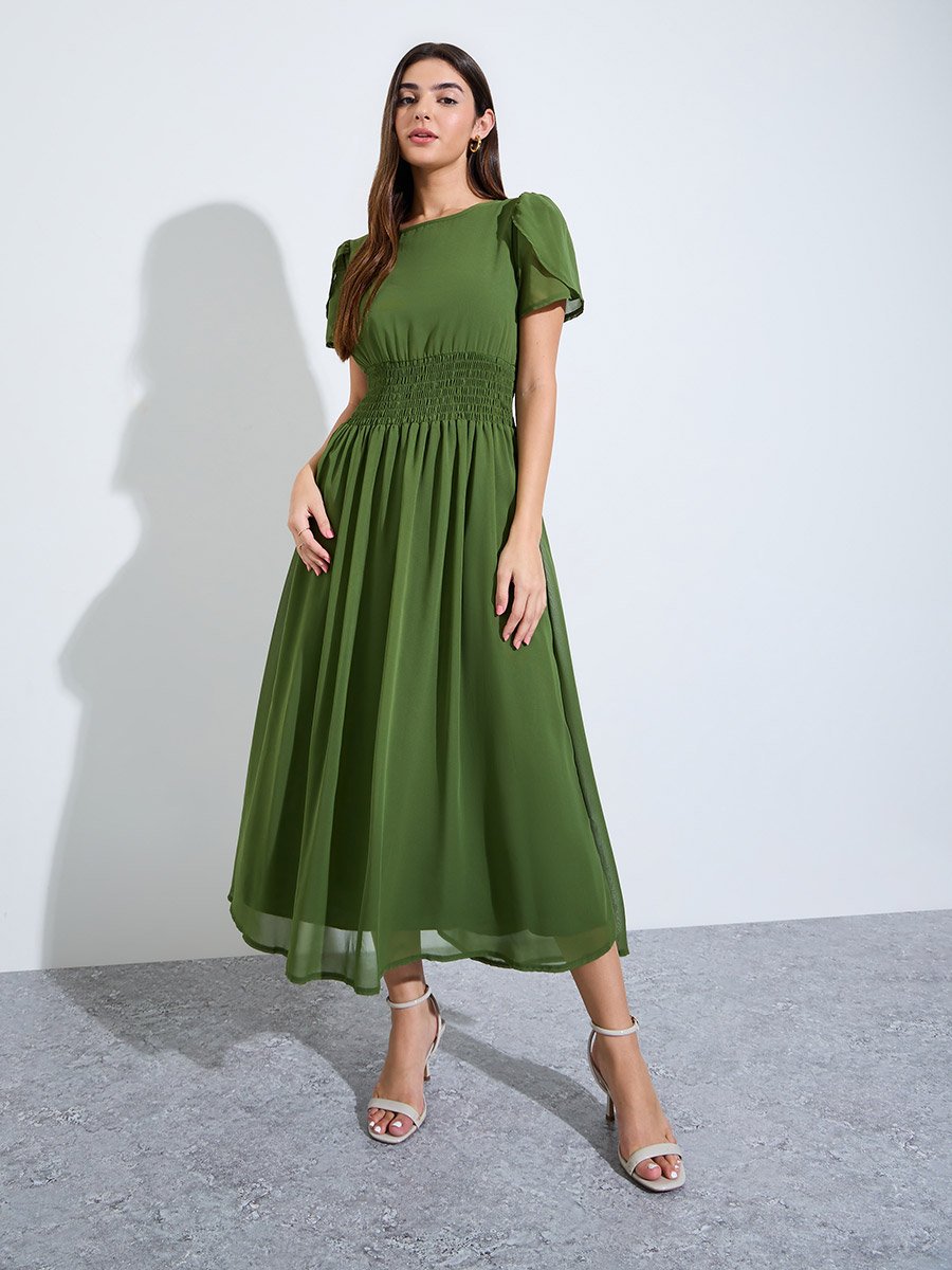 Green A Line Flowy Dress Green Jacquard A-Line Slip Maxi Dress Green XS