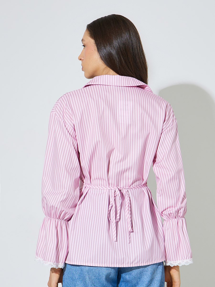 Pink Striped Long Sleeve Casual Shirt