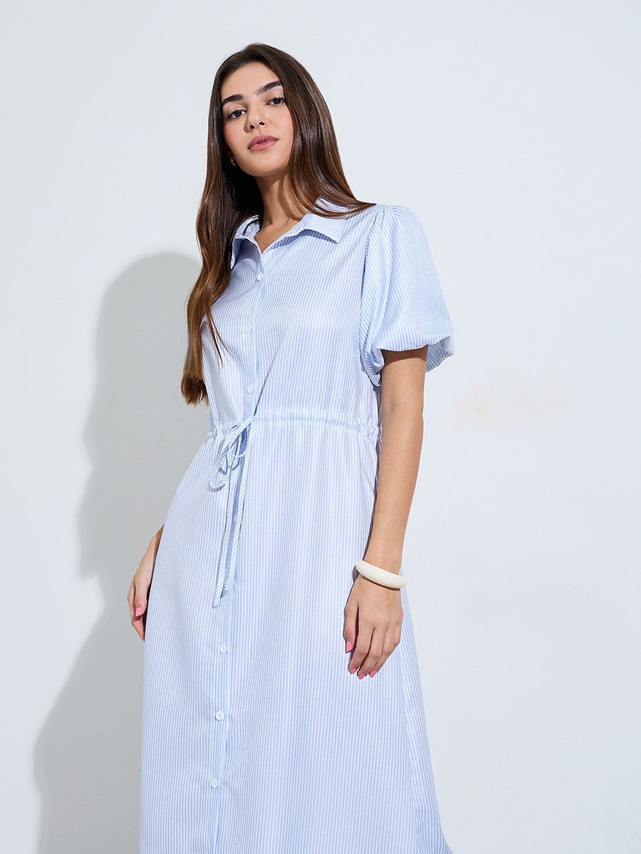 Blue Striped Shirt Midi Dress