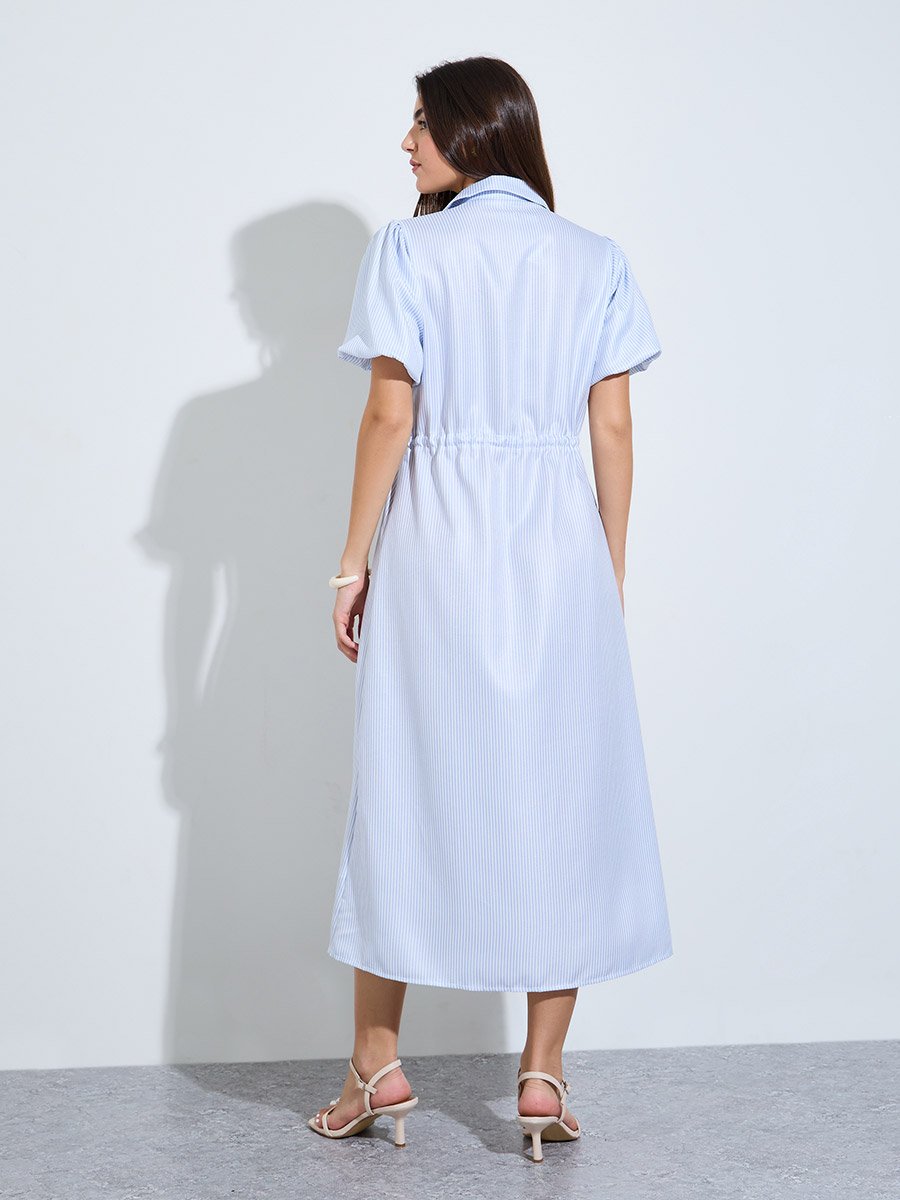 Blue Striped Shirt Midi Dress