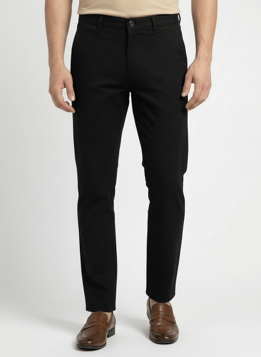 Black Solid Structured Trousers