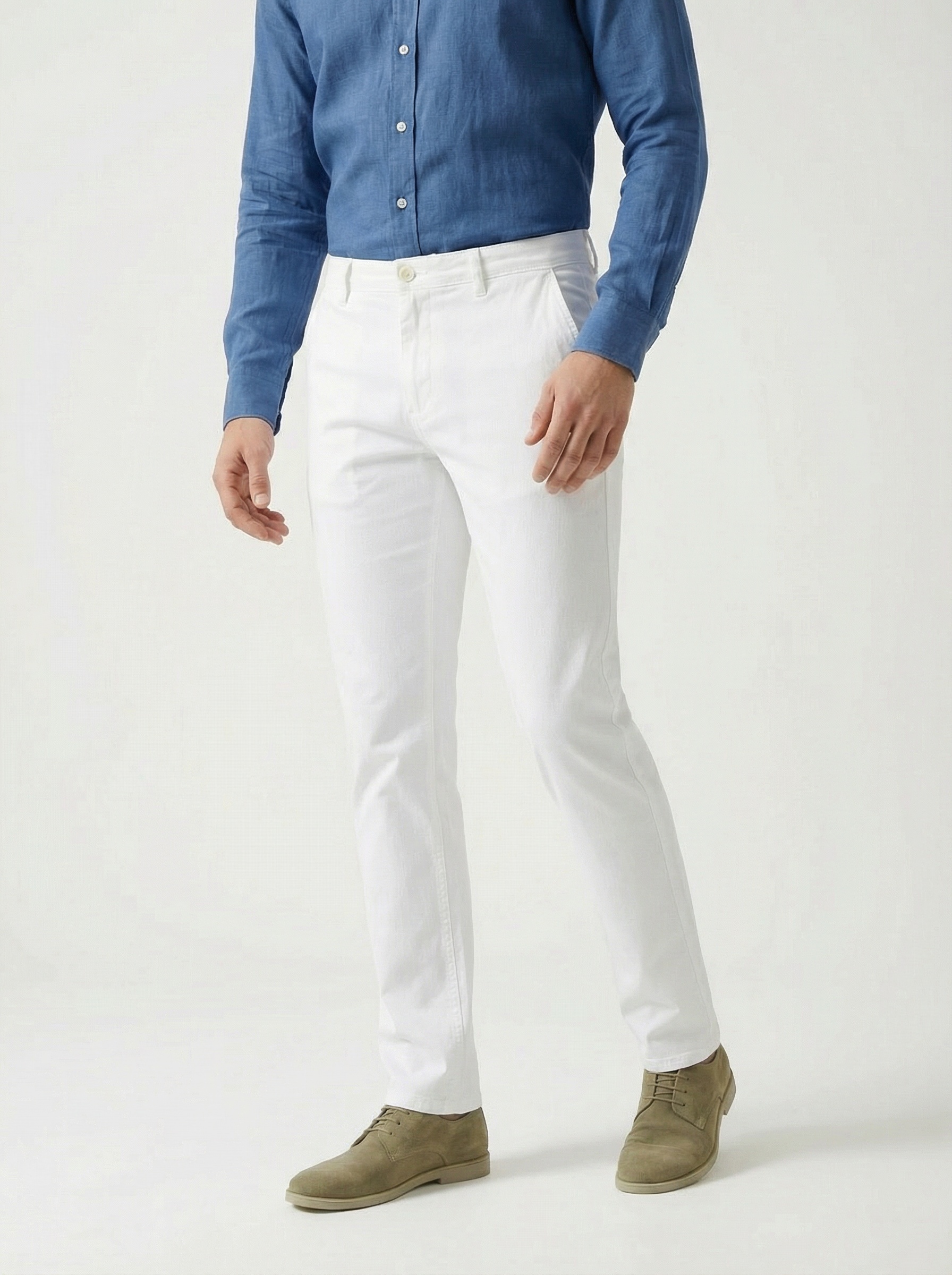 White Solid Structured Trousers