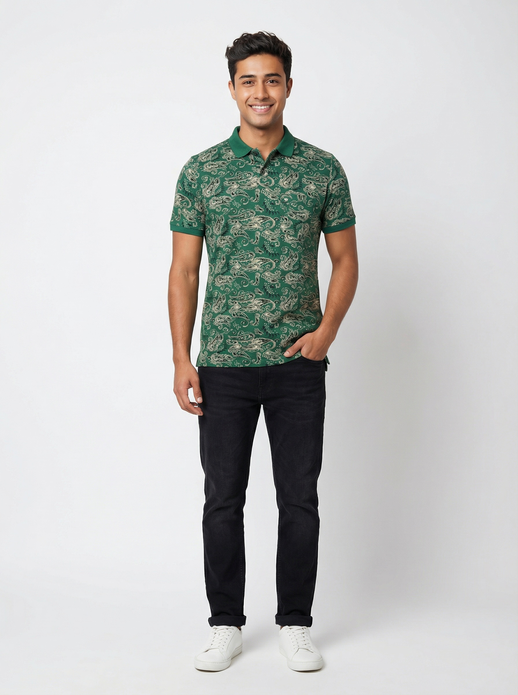 Olive Printed Polo