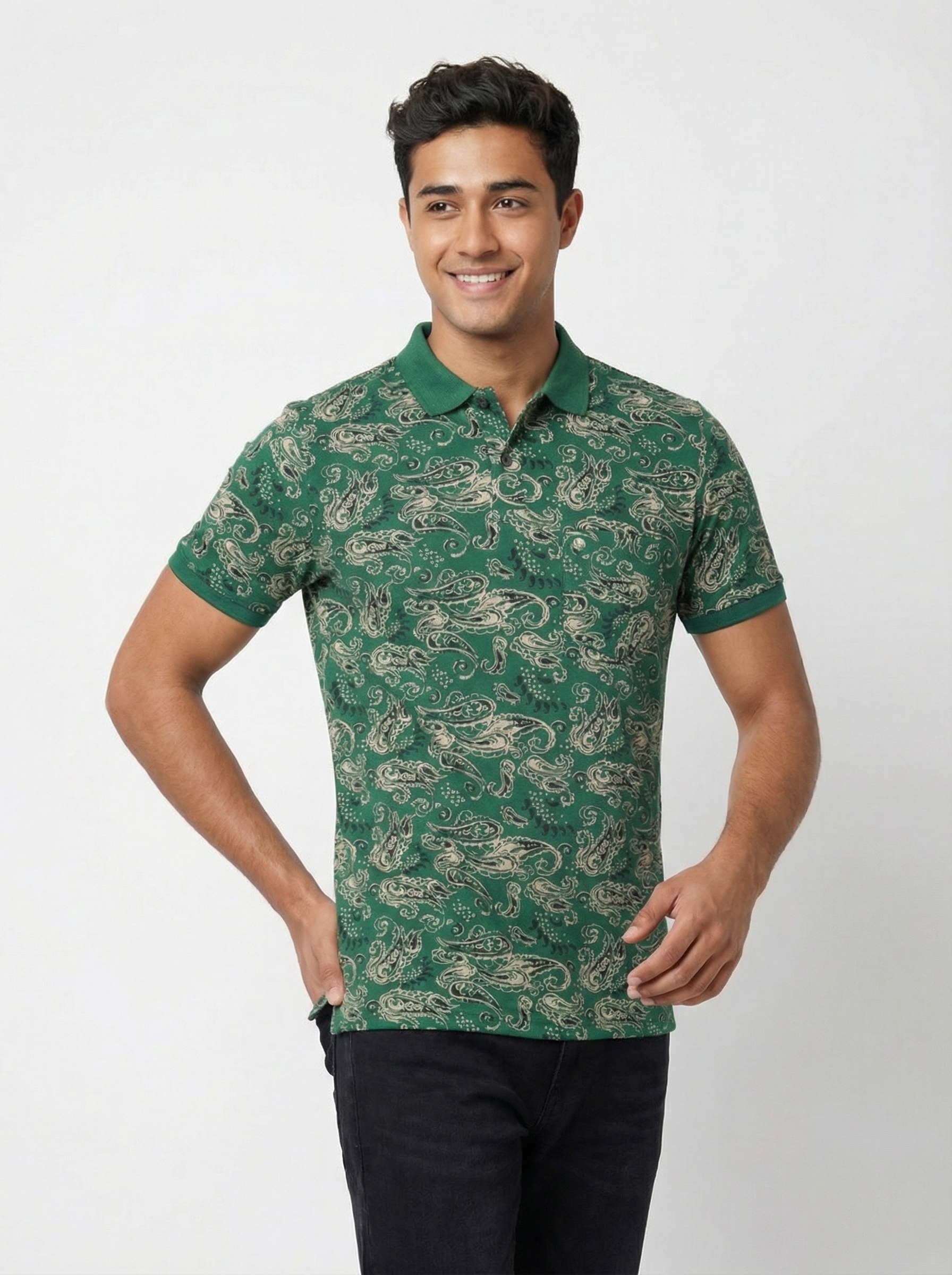 Olive Printed Polo