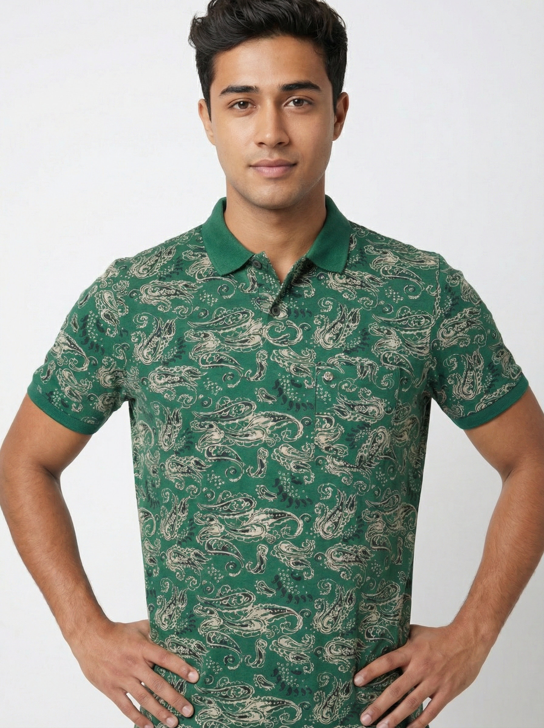 Olive Printed Polo