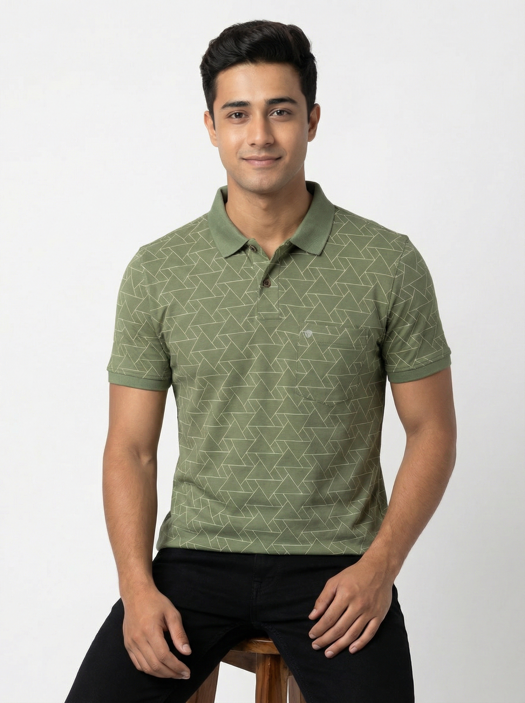 Olive Printed Polo
