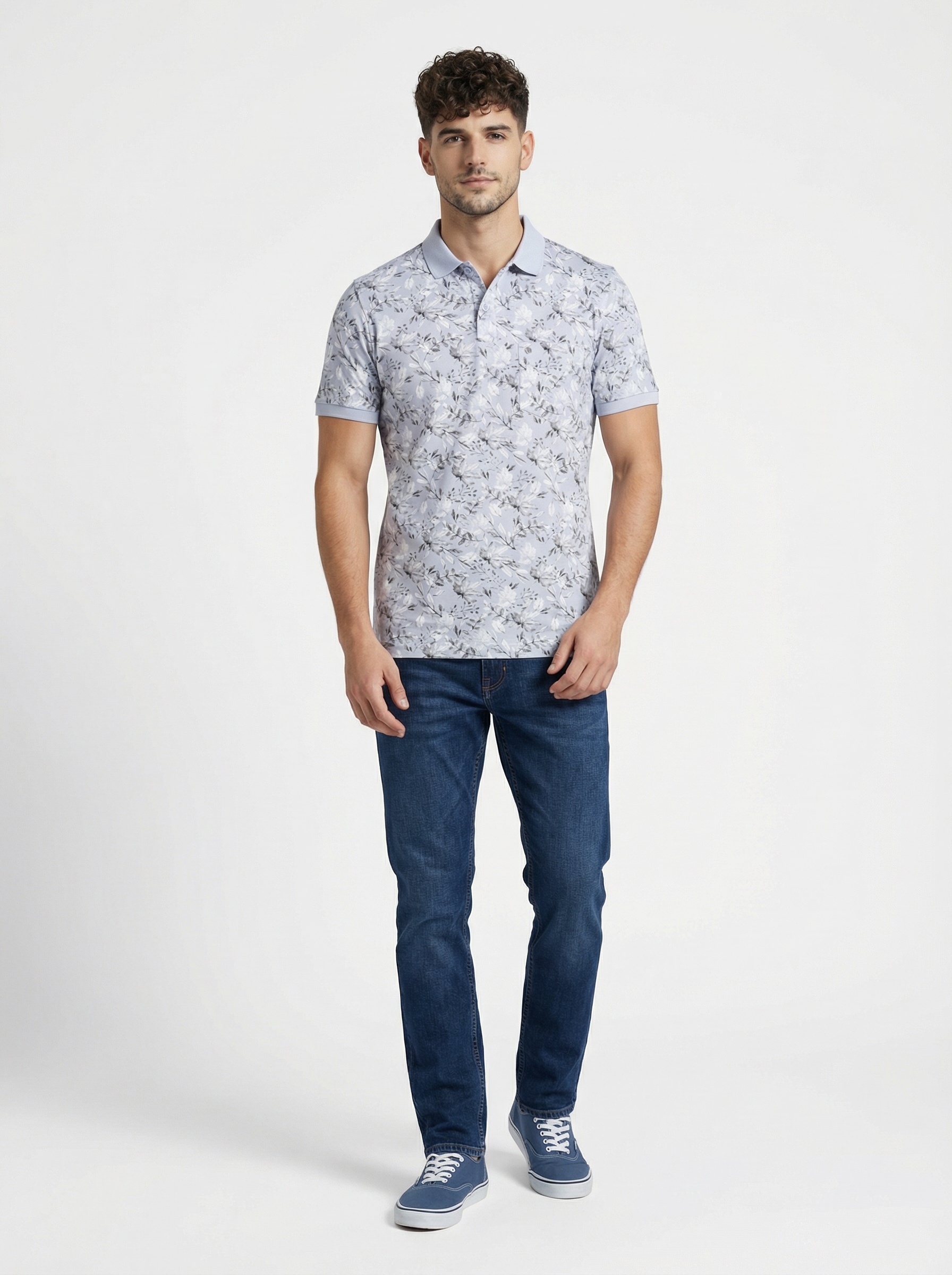 Light Grey Printed Polo