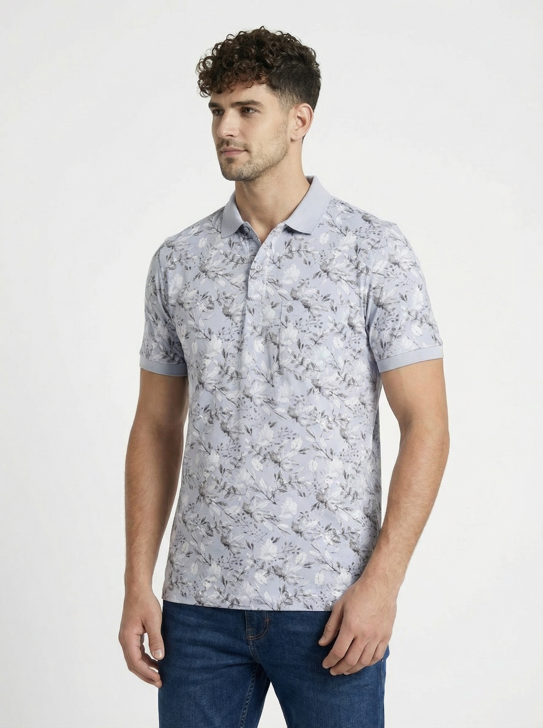 Light Grey Printed Polo